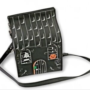 Haunted House HalloweenThemed Black Crossbody Bag